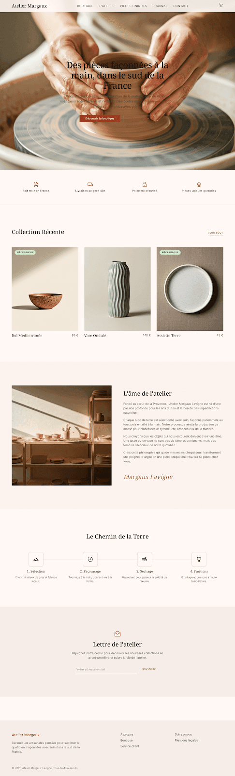Atelier Margaux — page d'accueil, céramique artisanale