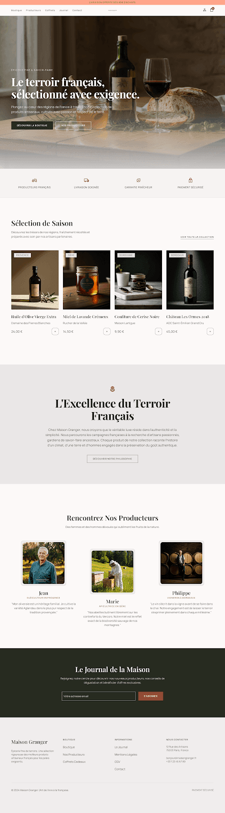 Maison Granger — page d'accueil, épicerie fine en ligne