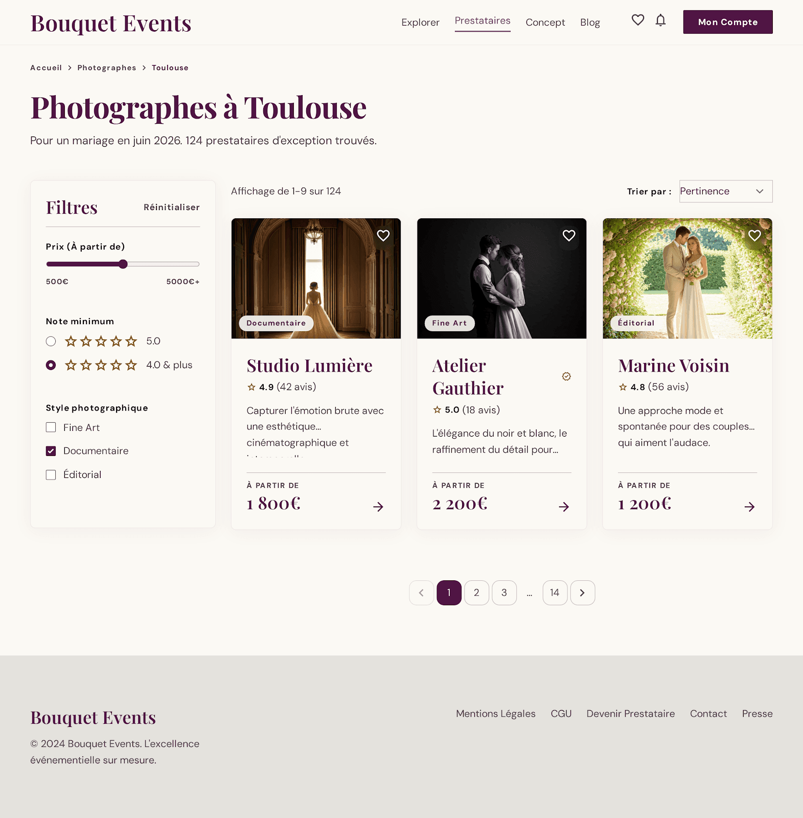 Bouquet Events — recherche de prestataires